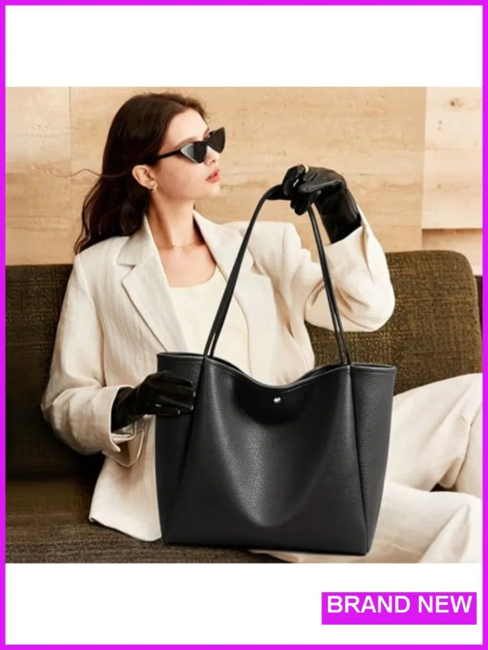 16L Vegan Leather Hobo Tote Bag with Faux Suede Lining, Magnetic Closure, Large